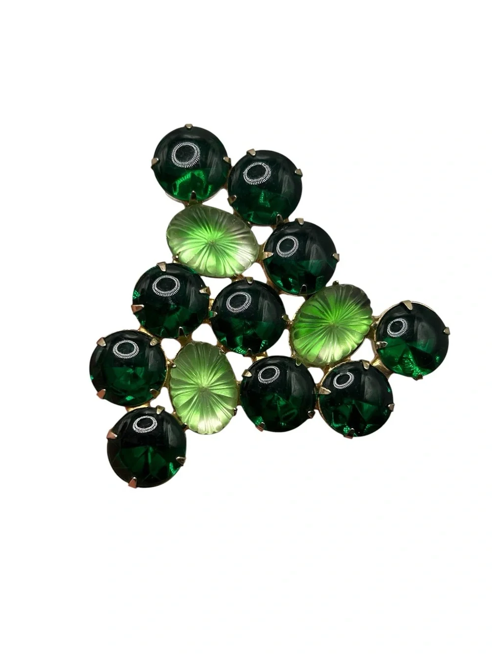 Vintage Green Glass Cabochon and Molded Glass Brooch
